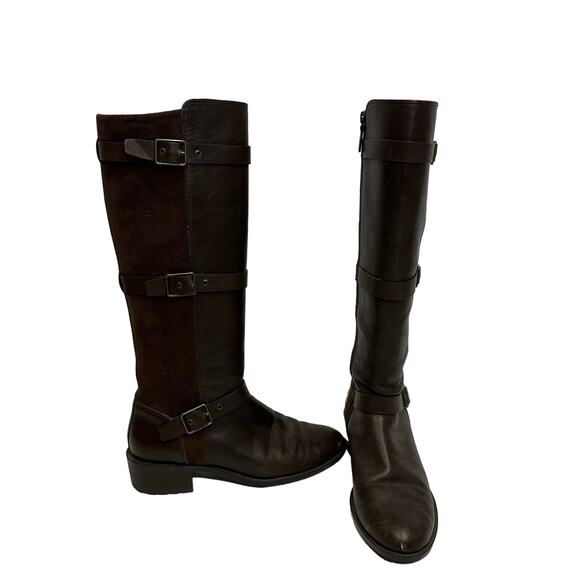 Cole Haan Brown Leather & Suede Knee-High Boots - Size 7 - Picture 1 of 10